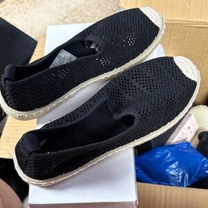 Black and Cream Women's Slip-On Shoes